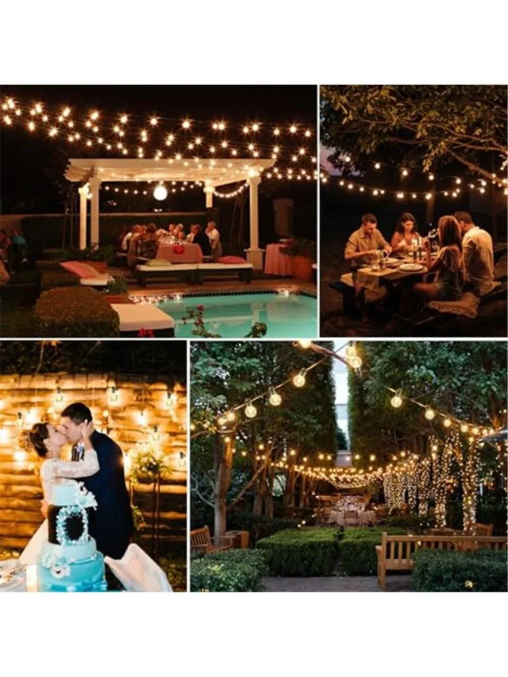 Solar Outdoor String Lights G40 Patio Waterproof Dimmable Remote USB Black Bulbs
